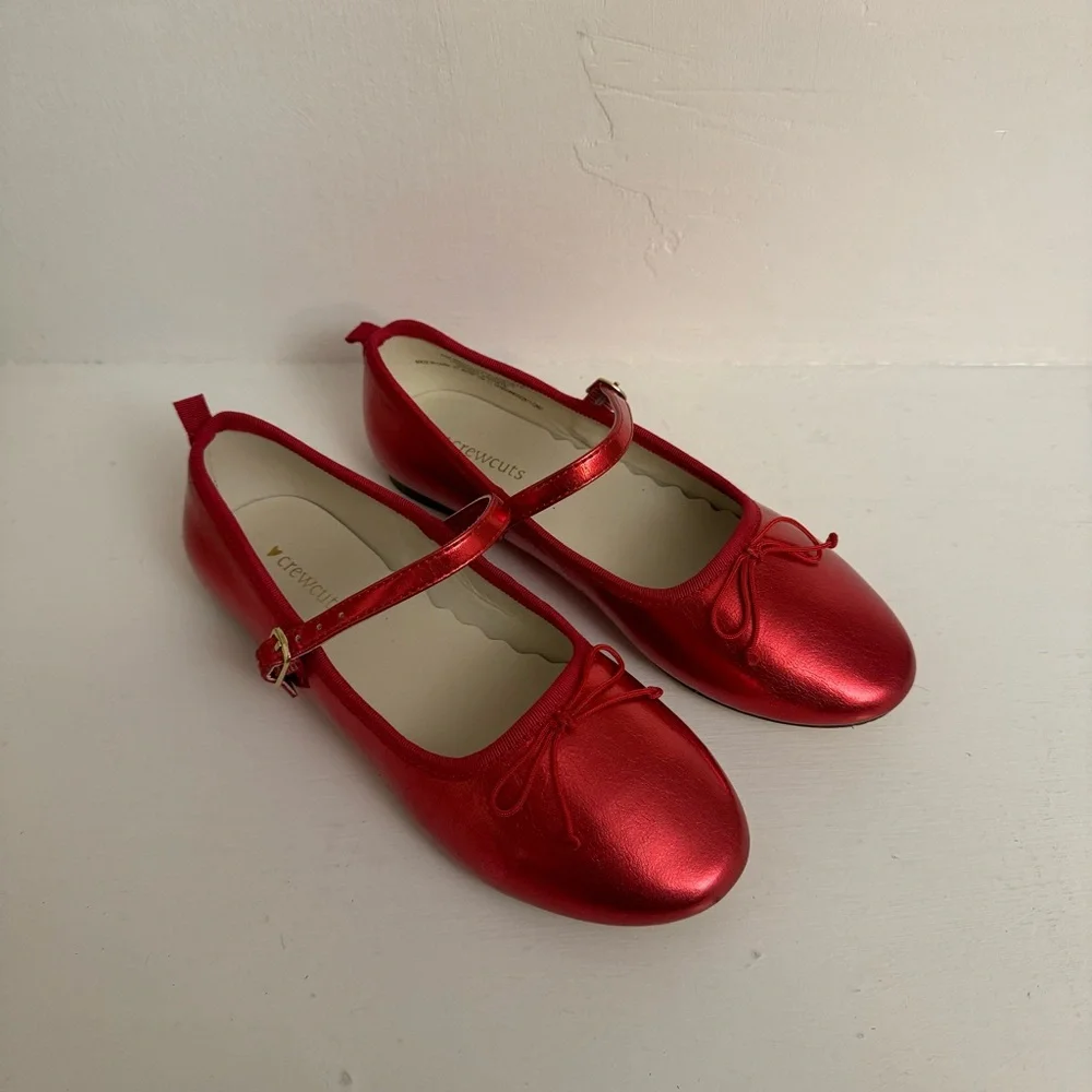 Crewcuts Red Metallic Mary Jane Ballet Flats Girls Size 3